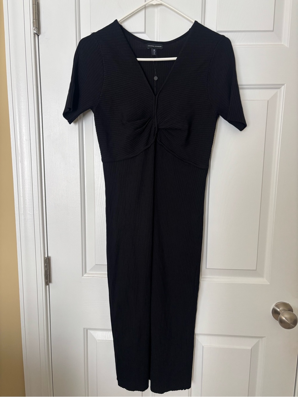 Universal Standard Black Twist-Front Ribbed Midi Dress XS NWT